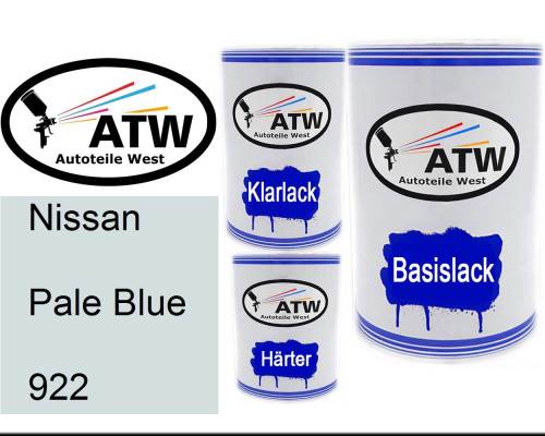 Nissan, Pale Blue, 922: 500ml Lackdose + 500ml Klarlack + 250ml Härter - Set, von ATW Autoteile West.